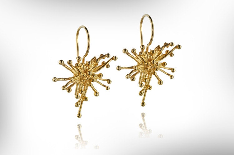 Gold Earrings, Goldplated Sterling Silver Earrings, woman Gigt, Bridesmaids Earrings, Unique Handmade Jewelry by Nurit Design