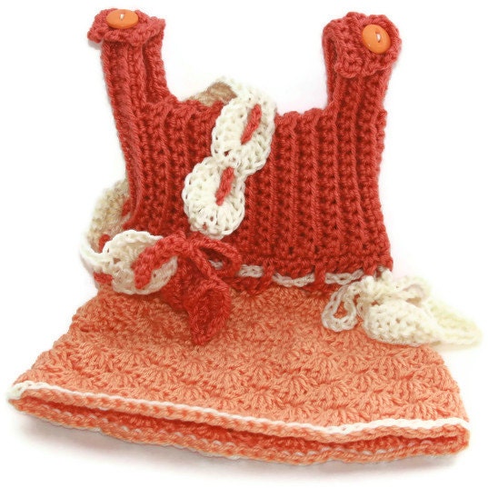 Summer baby dress headband crochet peach, coral, ivory or off white. Newborn photo prop