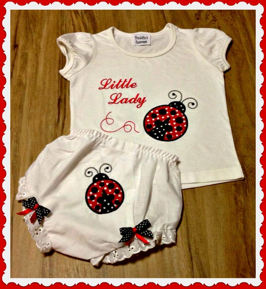 Embroidered Girls Tee with a Little Lady Bug Design and Matching Bloomers