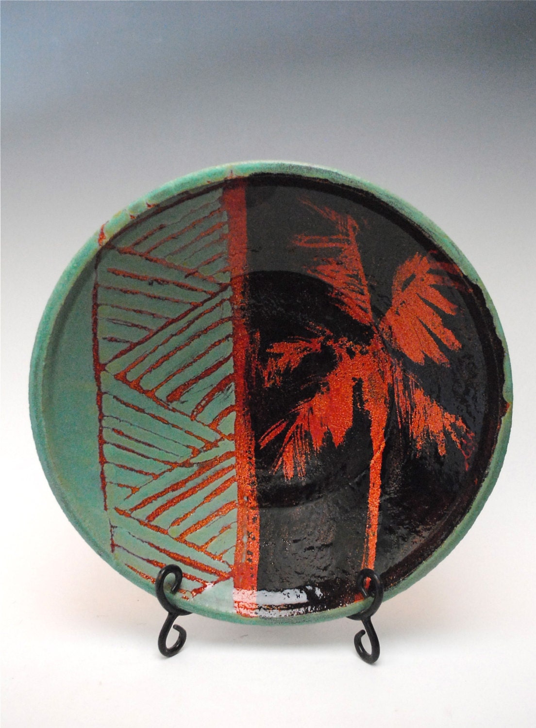 Large Serving Bowl : Red, Black and Green Palm Tree