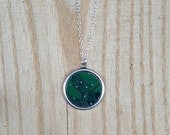 digital dot upcycled green circuit board necklace with sterling silver chain recycled jewelry