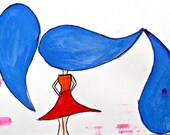 Swirly Girl Blue Waves Original Watercolor 5x8 Red Orange Blue Art  Faith Dream Love