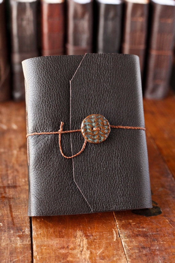 Leather Journal with Handmade Ceramic Button