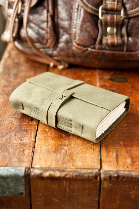 Green Leather Travel Journal - Handmade Journal, Diary