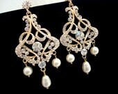 Gold chandelier earrings, bridal earrings, statement earrings, rhinestone earrings, art deco earrings, wedding jewelry