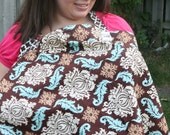 Coconut Cover - nursing cover - Aqua Dream Damask
