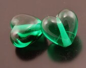 Handmade Lampwork Heart Beads Transparent Emerald Green Earring Pair Heather Behrendt BHV SRA LETeam