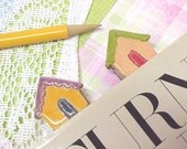 Unique Bookmark Little Clay Cottage Fuchsia Orange Red Lime Peach Tiny Clay House Book Mark
