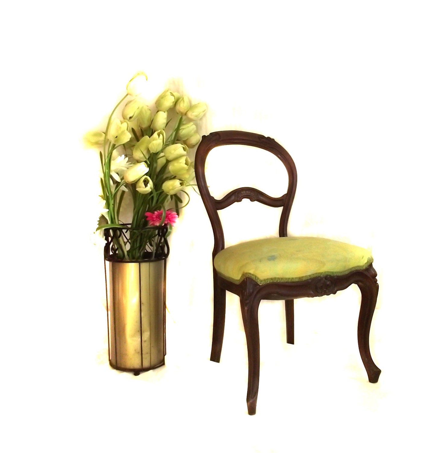 Louis XV Style Chair. Vintage 60s Side Chair. Boudoir Chair. Sage Green