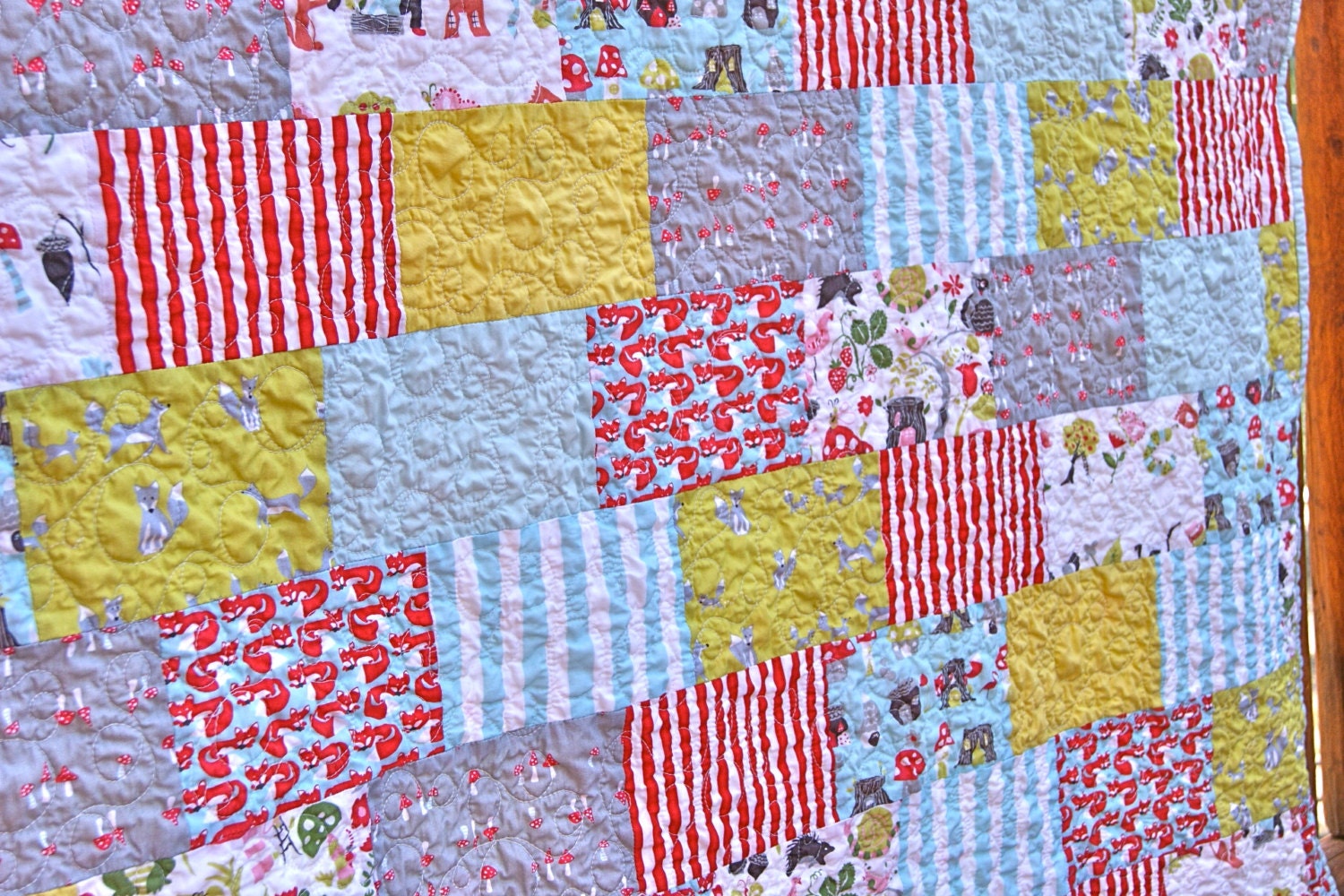 Quilt Baby Toddler Handmade Organic Cotton Fox Hollow Monaluna Foxes Patchwork Lap Throw