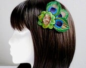 NEW Design - Petite Peacock Flower Treo - Peacock Feather Fascinator Bridesmaids Hair Accessory