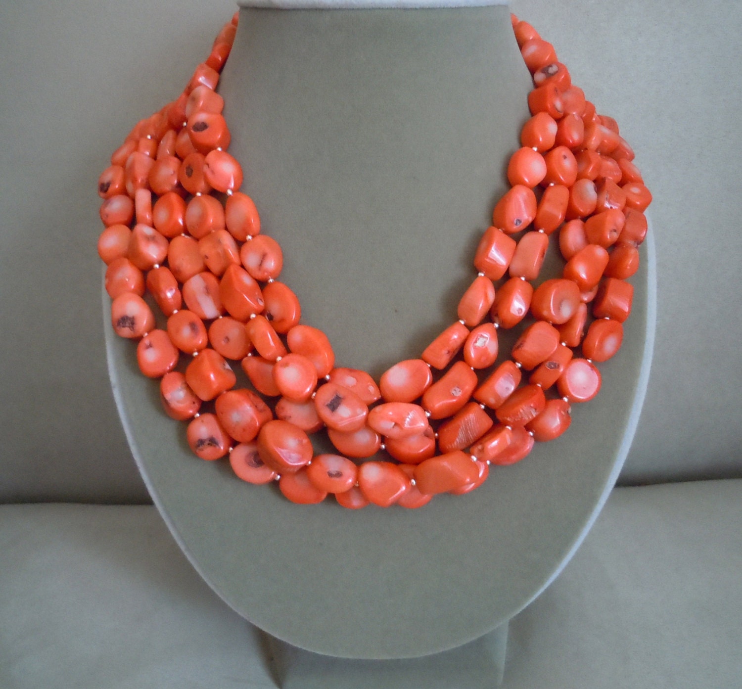 Paradise Cove -- Salmon Coral nugget necklace
