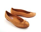 SALE Leather Flats Shoes Vintage 1980s Clicks Tan Brown size 9