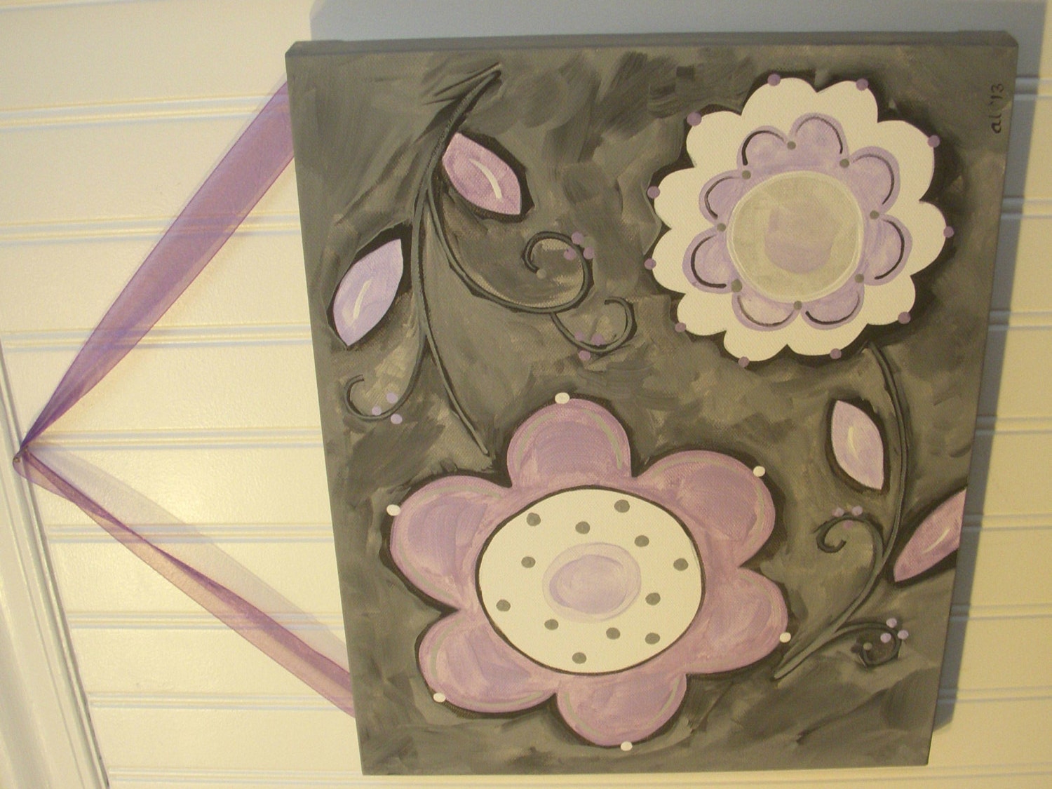 Baby nursery decor Children wall art Nursery art paintings Kids girls room decor Nursery wall art 11 x 14 purple gray "lilac blooms"