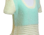 Womens Crochet Top, Mint Green and Yellow, Casual Top Size Small