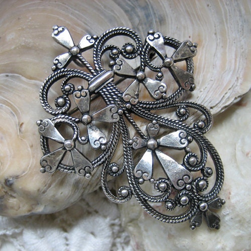 Antique silver filigree pendant and brooch, 1910 / 1920