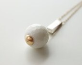 White Jade Long Necklace in Sterling Silver and Gold