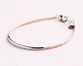 Bar Bracelet with salmon pink seed beads - Miyuki seed beads - minimalist bracelet - friendship bracelet - glass jewelry - flamingo pink