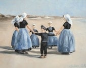 children dancing on the beach, giclee art print