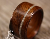 Size 4 - Santos Rosewood With Offset Mother of Pearl Inlay Bentwood Ring - Handcrafted Wooden Ring