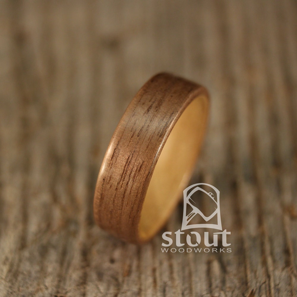Walnut Bentwood Ring Lined with Myrtle - Handcrafted Wooden Ring