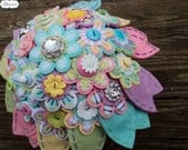 Pastel Rainbow Button and Felt Bouquet. READY TO SHIP. Alternative Wedding Bouquets.