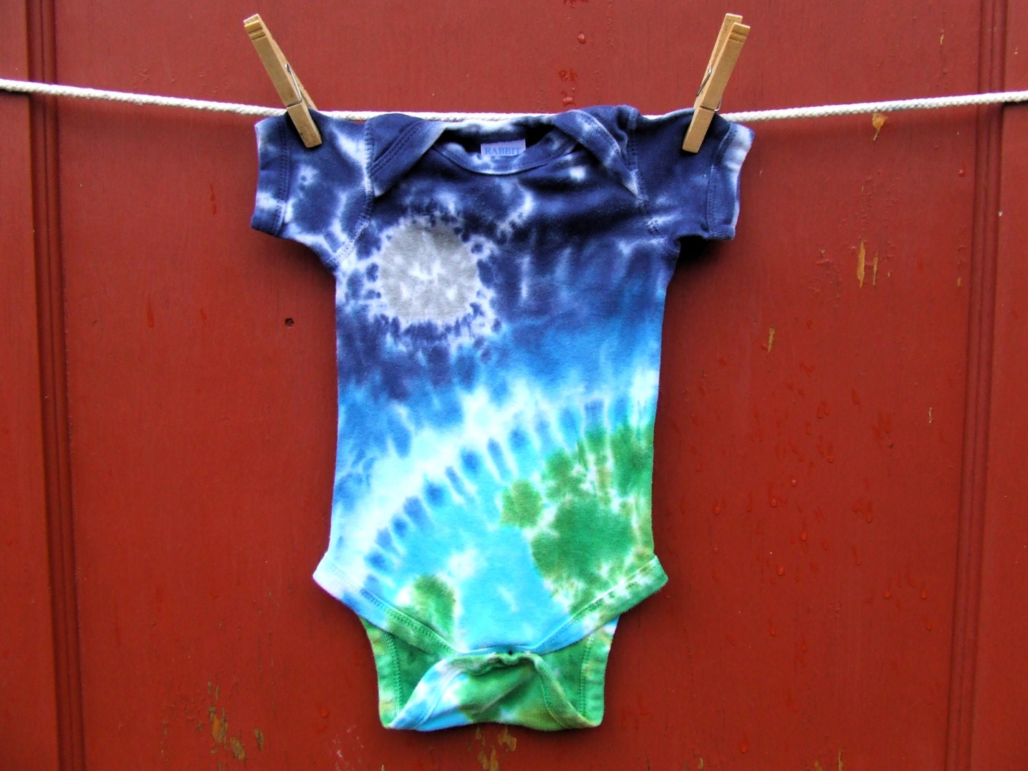 Earth and Moon Tie Dye Baby Onesie - Made To Order - Newborn, 6m, 12m, 18m, 24m