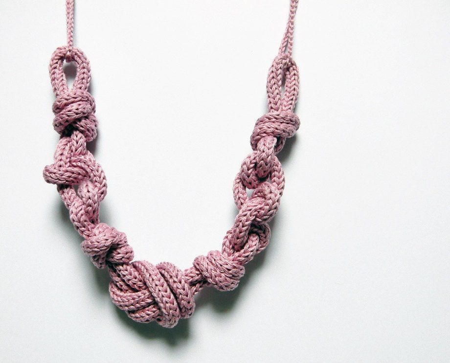 Statement necklace with nautical knots, linen beige or choose your color. Cotton necklace, office fashion. Nautical jewelry