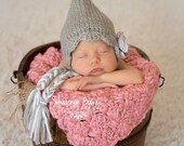 Newborn Gray Scalloped Baby Girl Hat Photography Prop, Baby Props, Newborn Prop, Photo Props, Handmade Hat, Bonnet, Ear Flap