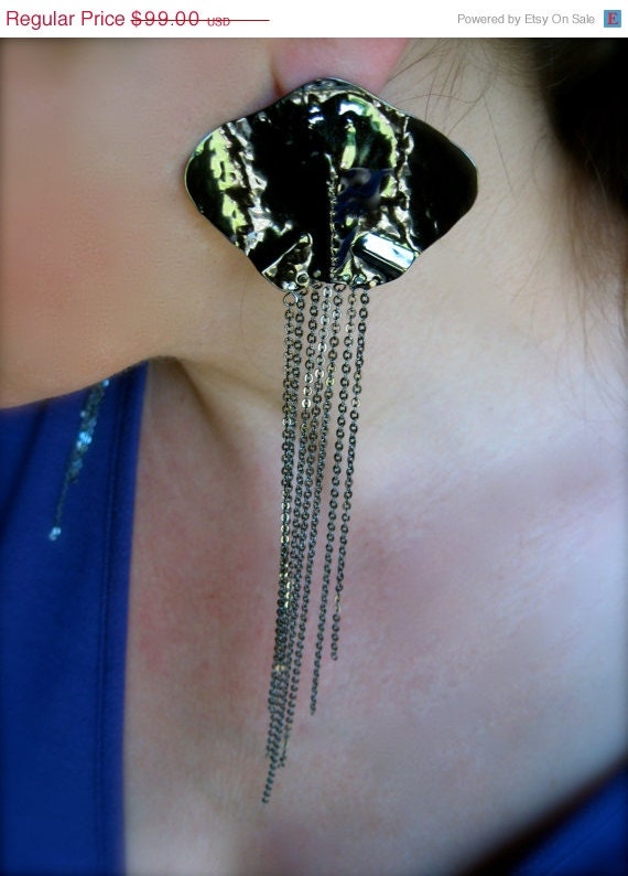 Memorial Day SALE Statement stingray extra long earrings - post 24k gold, gunmetal or sterling silver plate