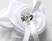 Ring Pillow - White Silk Flower Wedding Ring Pillow with crystals and pearls