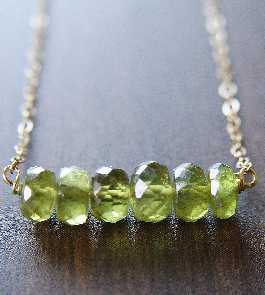 Green Garnet Nugget Necklace 14K Gold