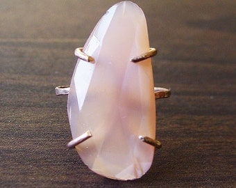 Peach Moonstone Ring ,OOAK, Gold Band