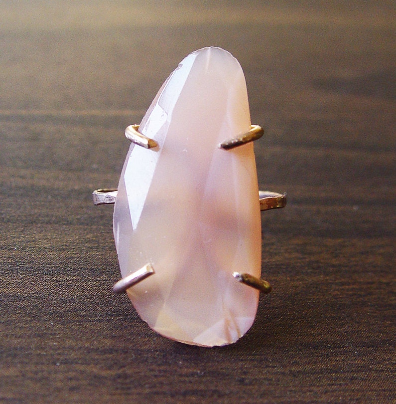 Peach Moonstone Ring ,OOAK, Gold Band