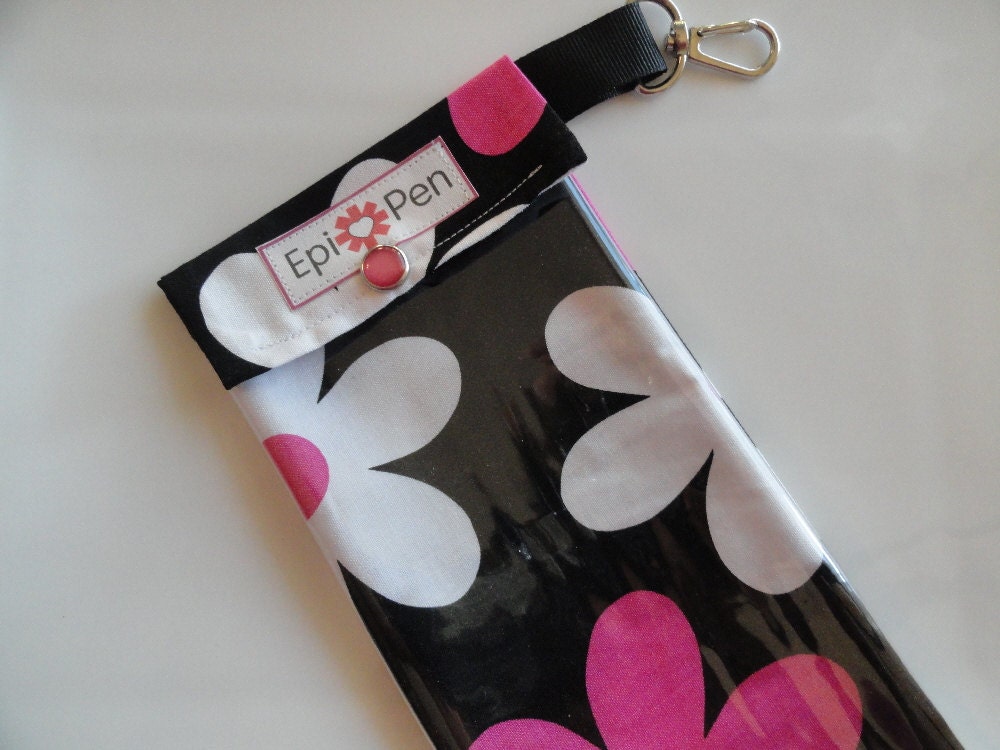 EpiPen Carrier with Clear Pocket and Clip 4x8 Holds 2 Adult or Jr. Allergy Injector Pens - Plain Jane Floral  Fabric