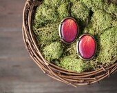 Red Rose oval leverback earrings - Petals, Flower jewelry - Bloom by BeautySpot (E126)