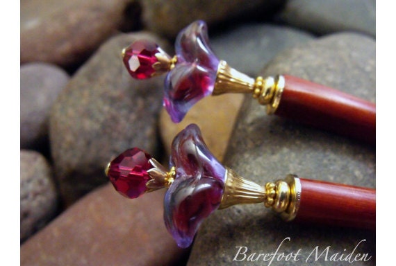 Summer Blooms Hairsticks / Rainbow Glass Flowers, Fuchsia Crystals, Vintage Accents / Hair Accessories / Hair Sticks