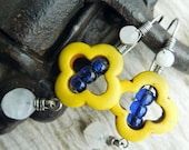 Southwest Moroccan Earrings in Nautical Primary Colors Yellow Blue White with Sterling Silver