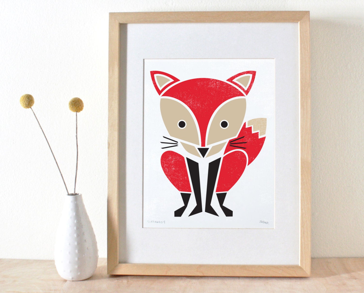 Fox Print, Screenprint, Red, Nursery Art, Woodland Art