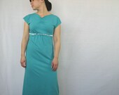 20% Off Empire Waist Maxi Dress in Mint Blue and White