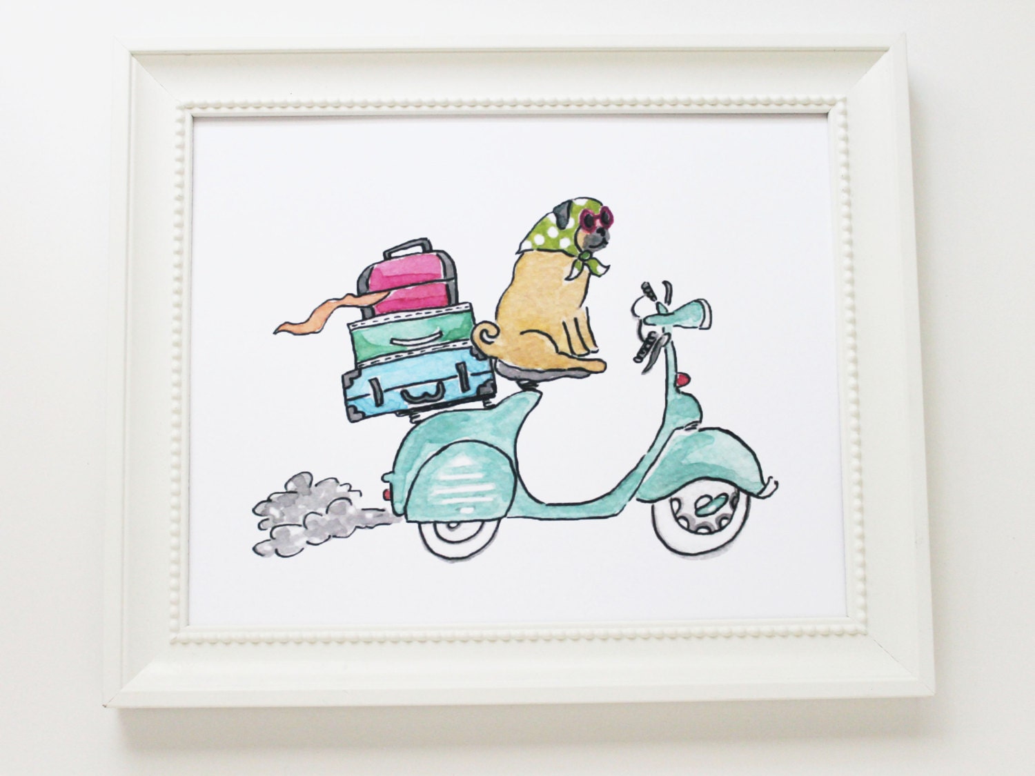 Bon Voyage Vespa Pugs Print