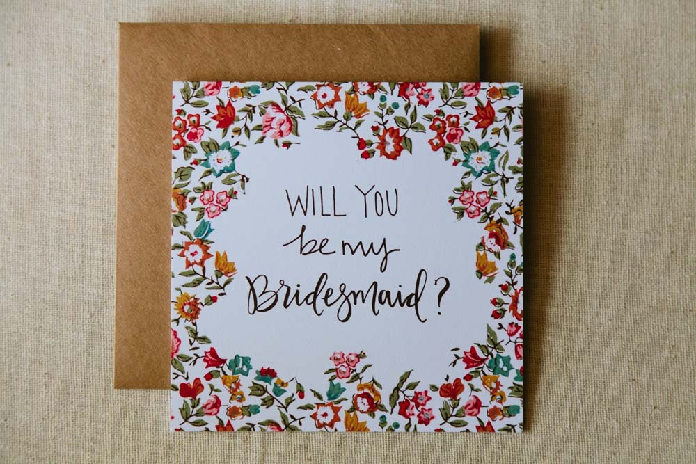 Will You Be My Bridesmaid Floral Calligraphy Card