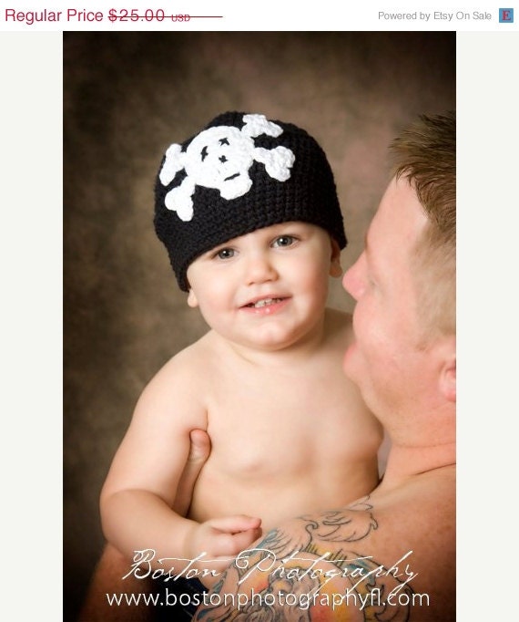 On Sale Skull and Crossbones Beanie, Black, Crochet, Boy Hat, Girl Hat, Photo Prop, Baby Hat