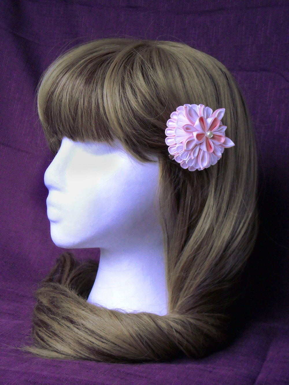 Floral Kusudama Kanzashi - Pastel Pink and White
