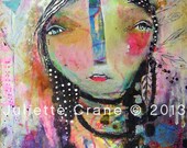 Primitive, Raw Art- True Strength- 8x10 inch Print of a Reproduction of the Original Mixed Media Painting by Juliette Crane