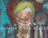 Whimsical Mixed Media Art- Sending Strength - 8x10 inch Print of a Reproduction of the Original Mixed Media Painting by Juliette Crane