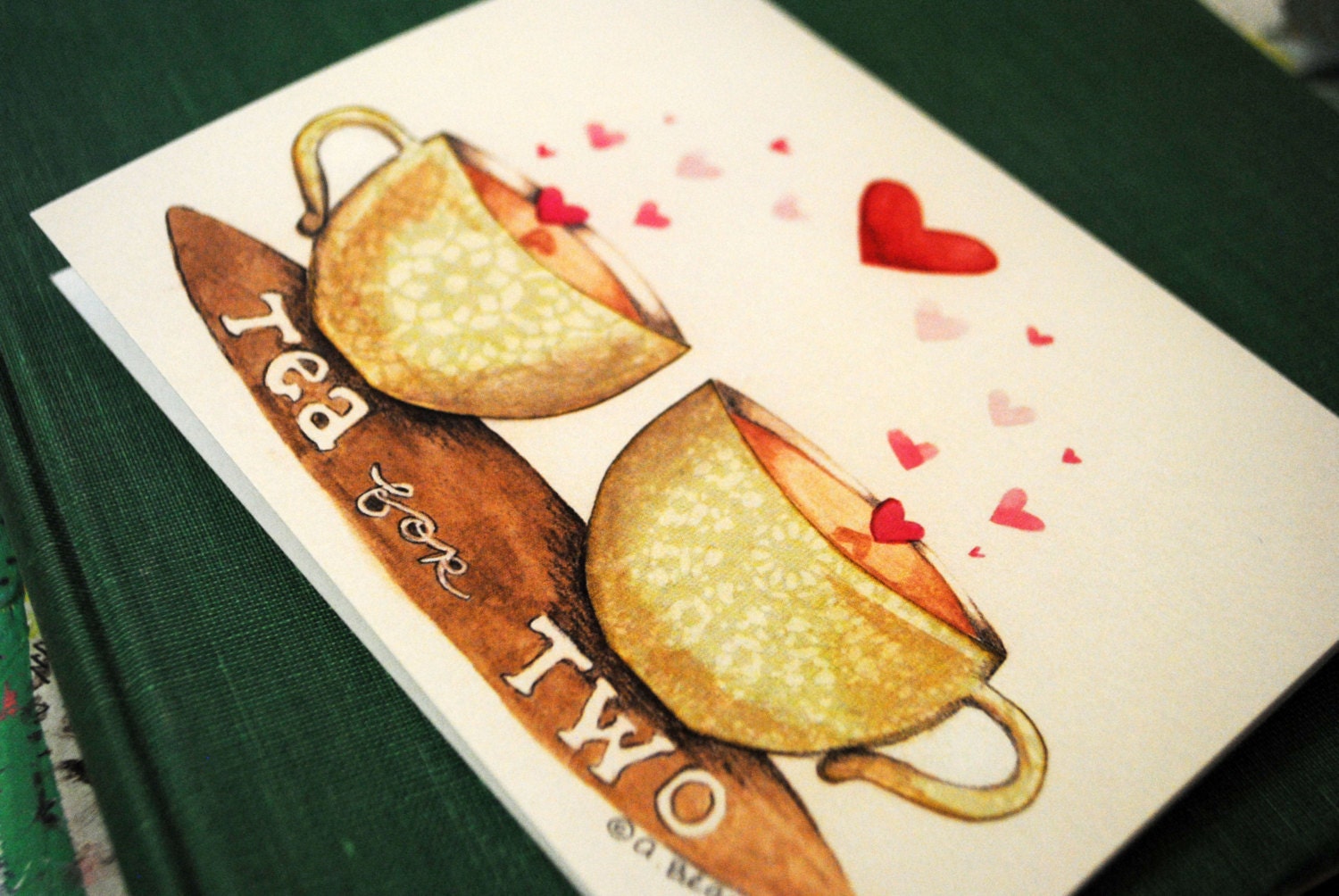 Tea for Two Mixed Media Art Card by Artist A.Blake