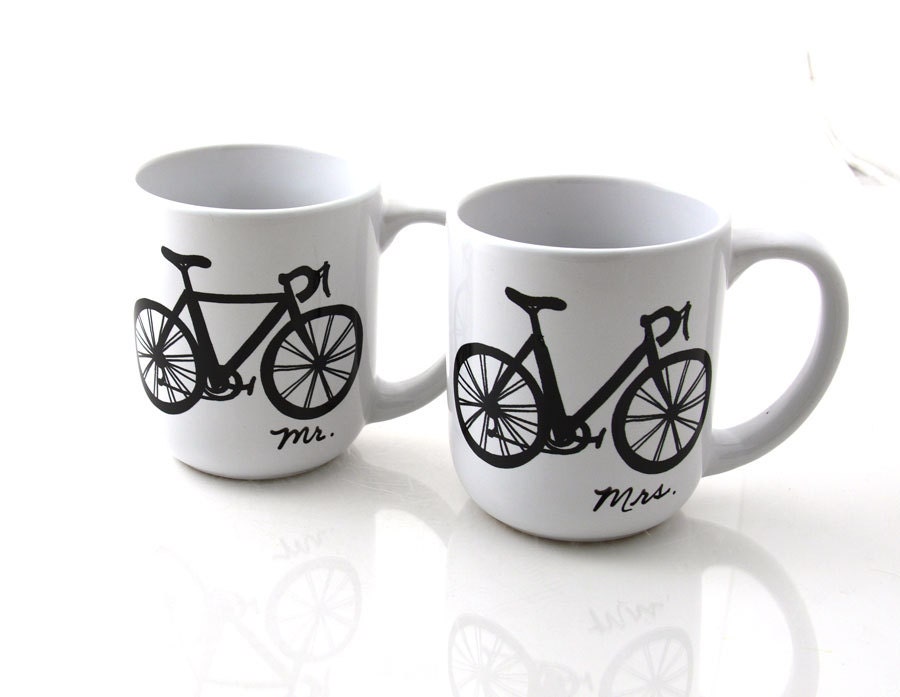 Mr and Mrs, His and Hers, Bike Mug Set Can Be personalized