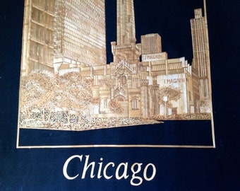 CHICAGO in rice leaves.  Handmade leaf art of Chicago skyline. Collectible leaf art of Chicago  ETSY art