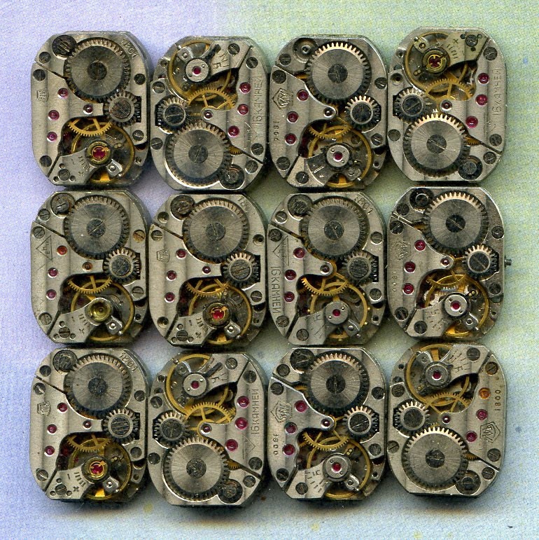 1/2" x 3/4"...  20 similar STRIPED vintage rectangular watch movements... 20-1 Jan